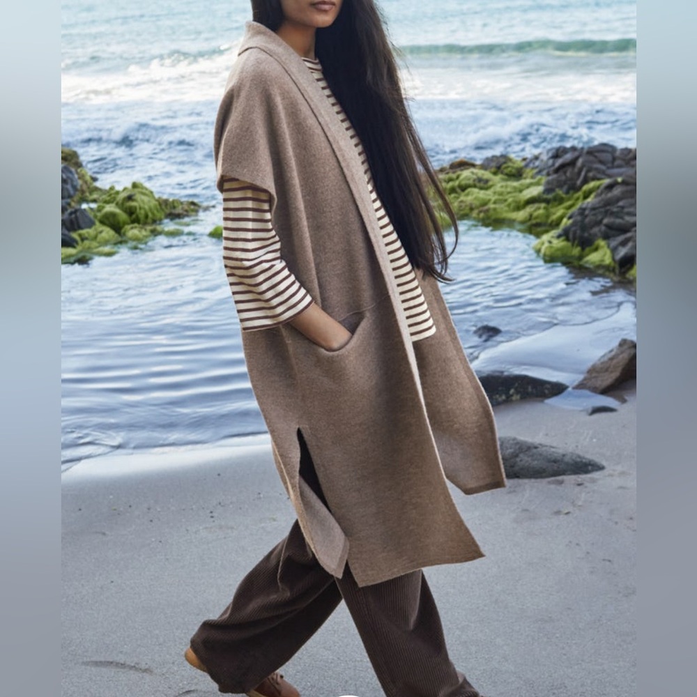 Poetry Boiled Wool Sleeveless Coat in Dark Moss
